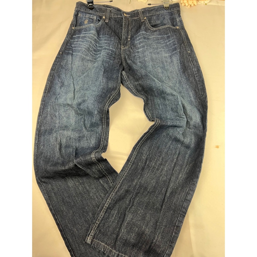 Rocawear Mens Dark Wash Straight Leg Relaxed Denim Jean embroidered Pocket 38x31